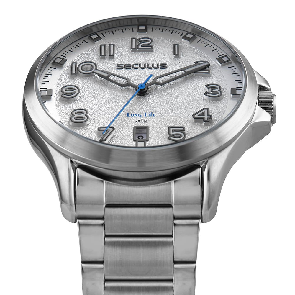 Relógio Masculino Analógico Texturizado Aço Prata Prata 2