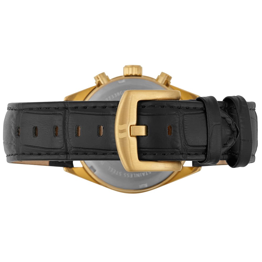 Relógio Masculino Analógico Cronógrafo Couro Croco Preto Dourado 4