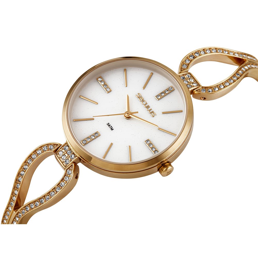 Relógio Feminino Analógico Moon Stone Cristais Dourado Dourado 2