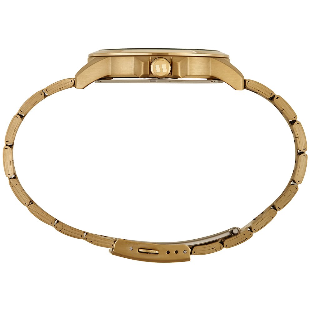 Relógio Masculino Dourado Analógico Aço Mostrador Verde Dourado 2