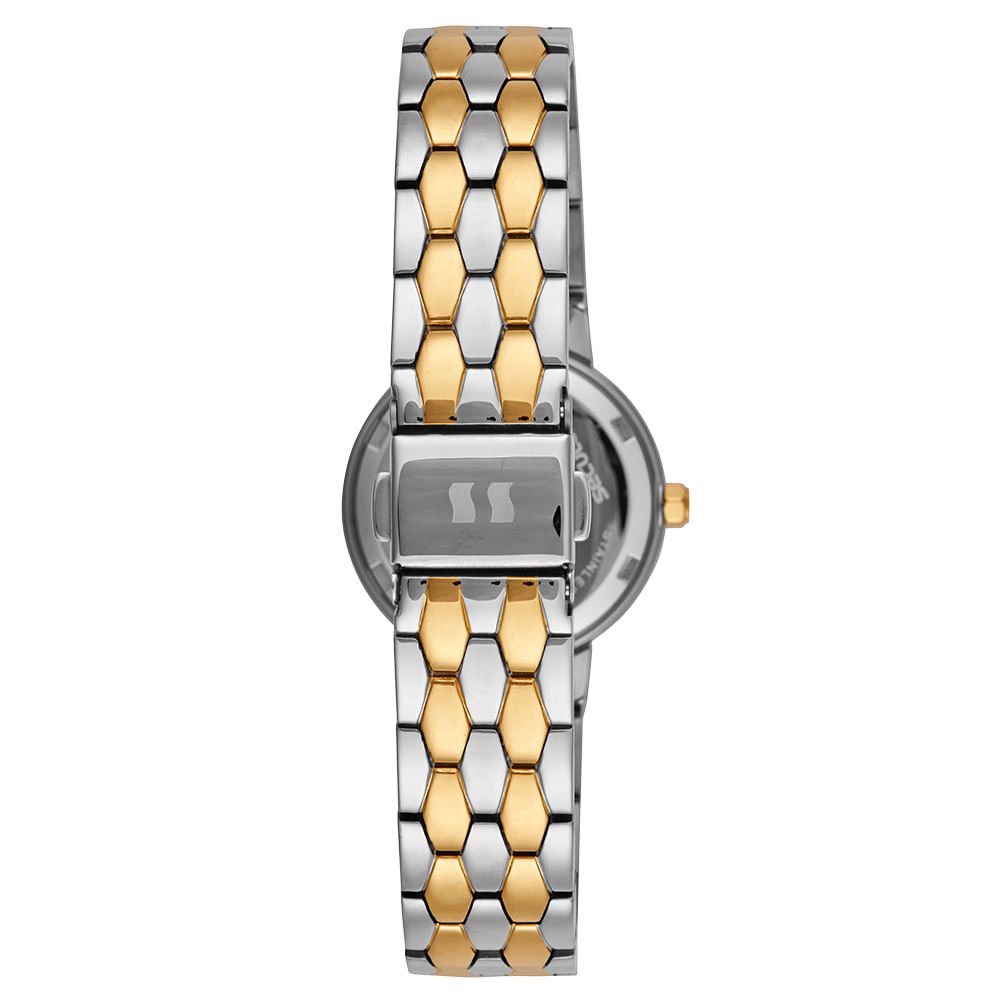 Relógio Feminino Aço Bicolor Catraca com Cristais Dourado/Prata 4