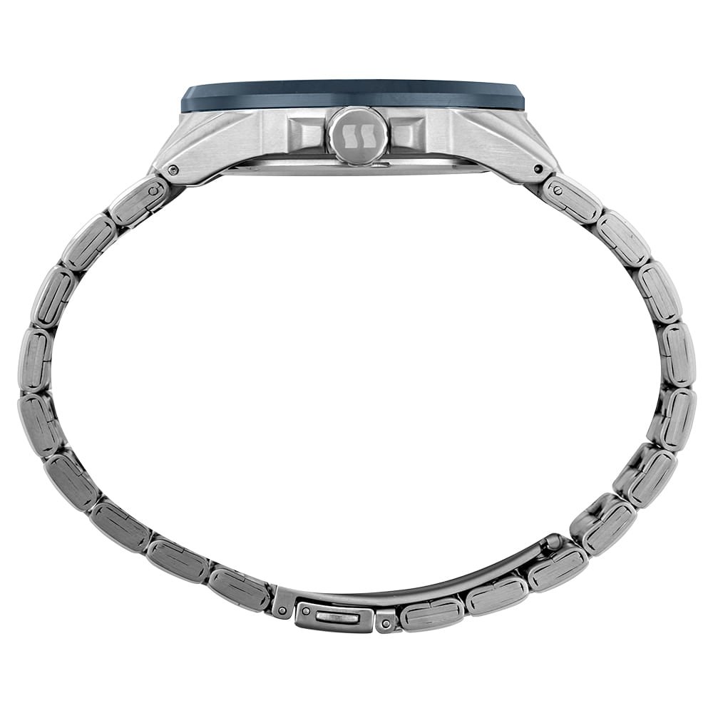 Relógio Masculino Aço Prata Mostrador Azul 3D Prata 3