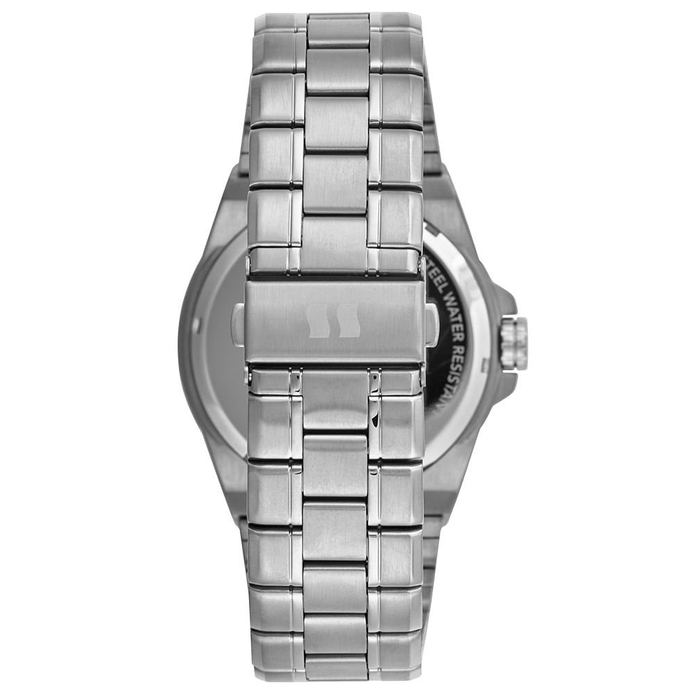 Relógio Masculino Aço Prata Mostrador Azul 3D Prata 4