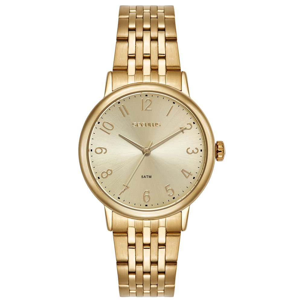 Relógio Masculino Aço Dourado Numeração Completa
