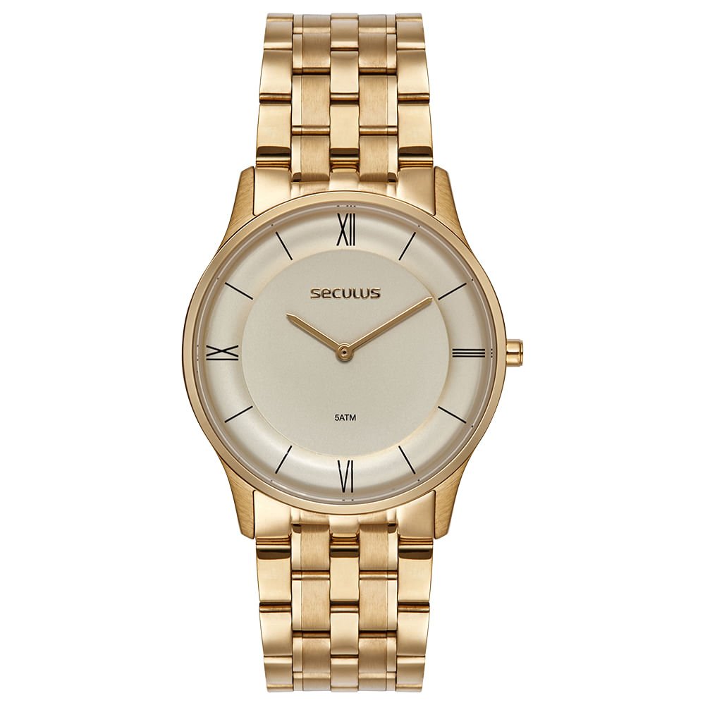 Relógio Masculino Aço Dourado Slim Minimalista