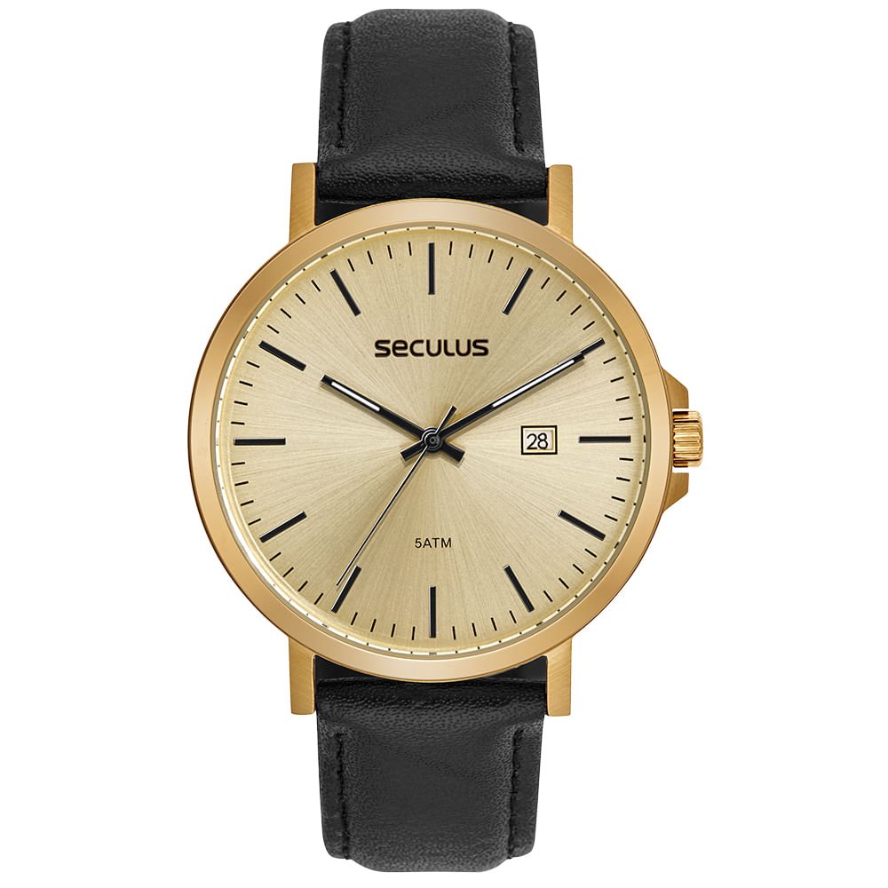 Relógio Masculino Aço Mostrador Dourado Minimalista