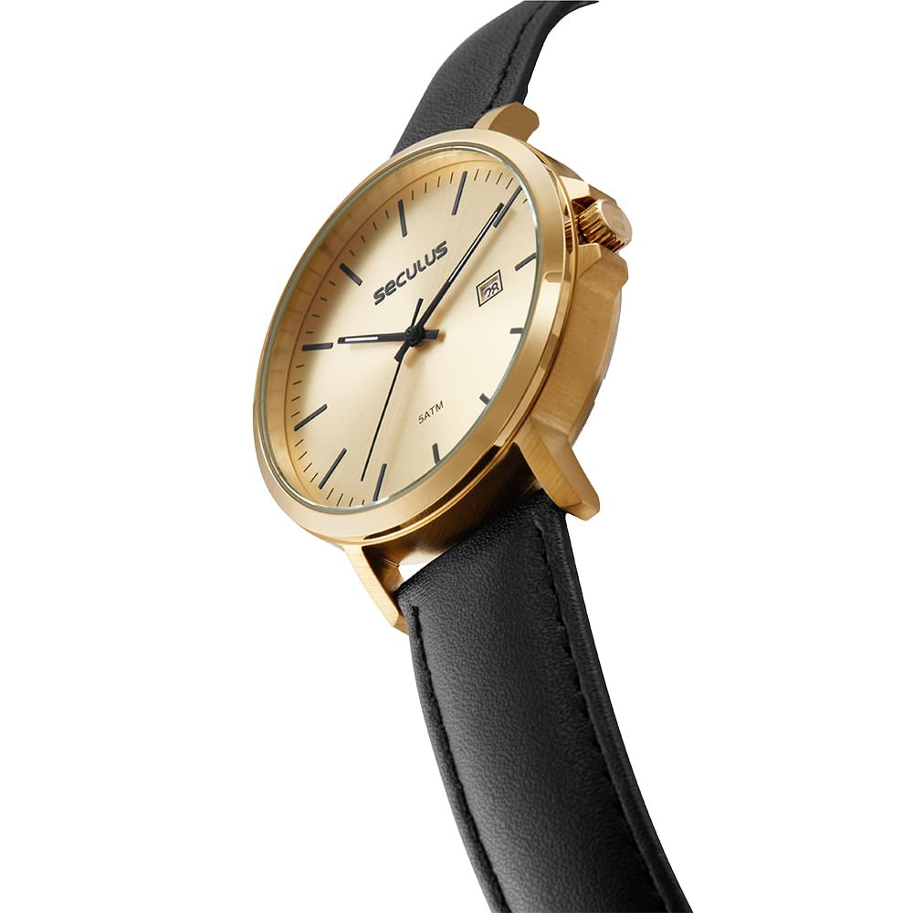 Relógio Masculino Aço Mostrador Dourado Minimalista Dourado 2