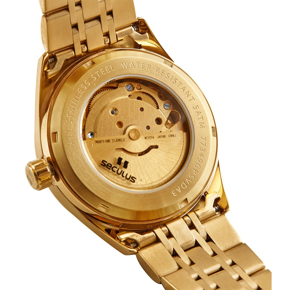 Relógio Masculino Automático em Aço Dourado Dourado 3