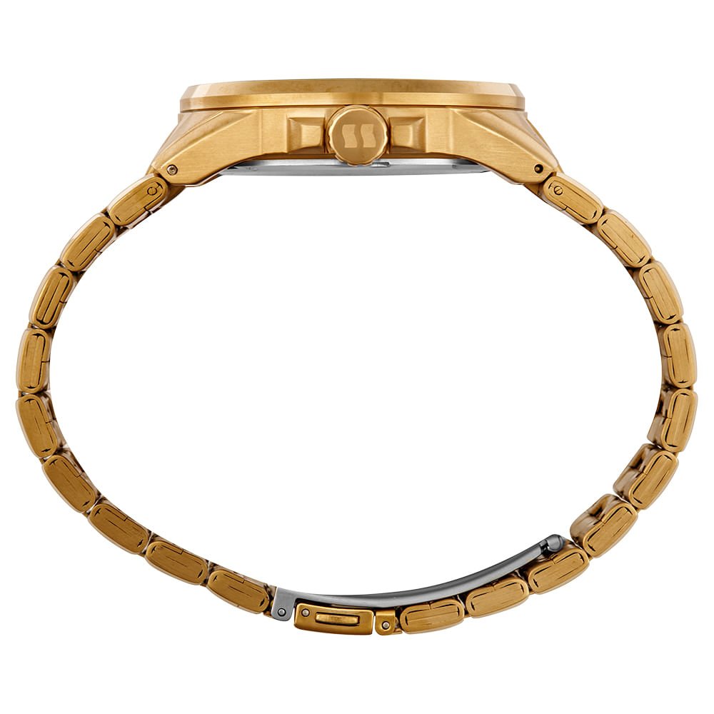 Relógio Masculino Aço Dourado Mostrador Preto 3D Dourado 3