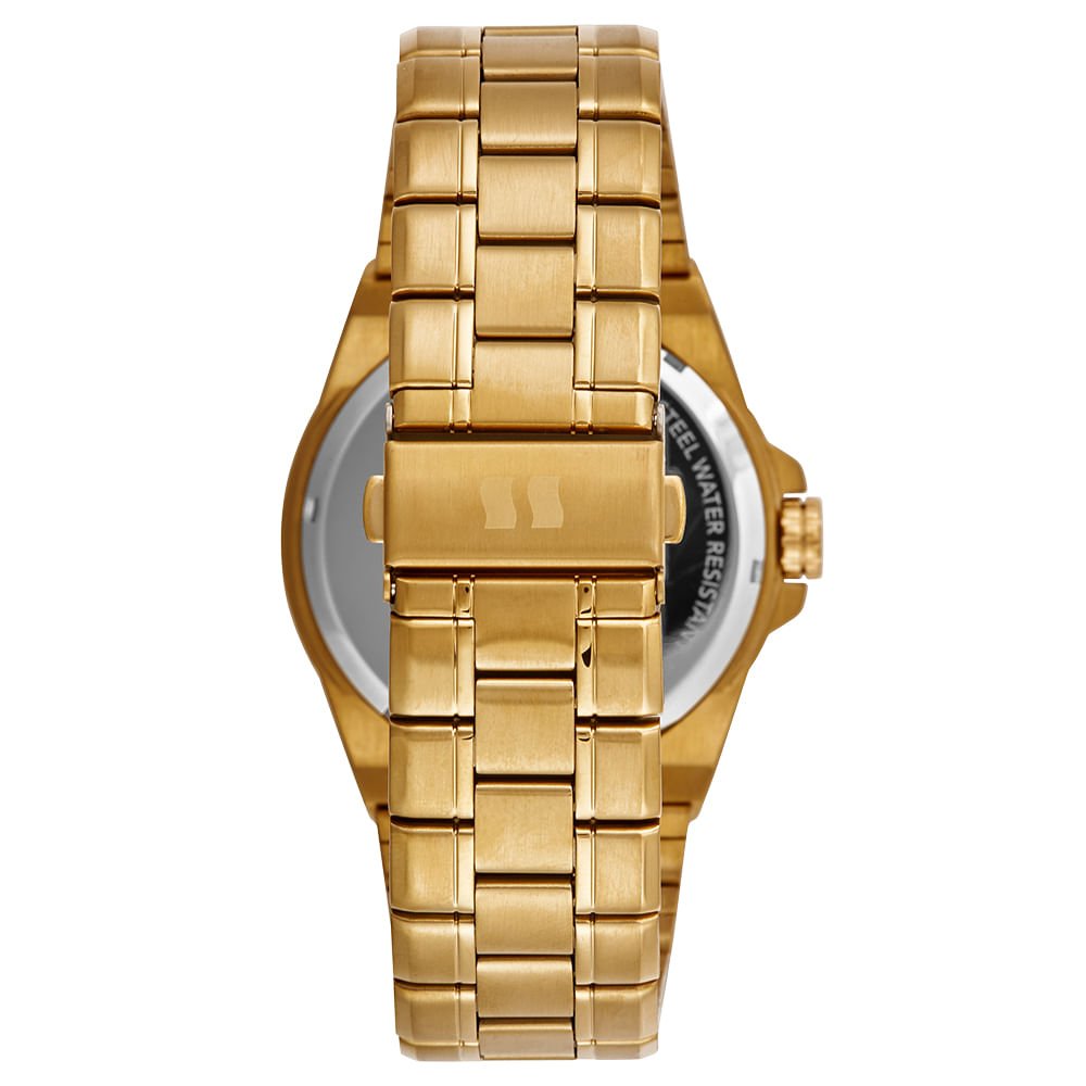 Relógio Masculino Aço Dourado Mostrador Preto 3D Dourado 4
