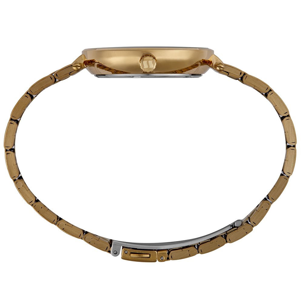 Relógio Feminino Analógico Cristais Visor Amplo Champagne Dourado 2