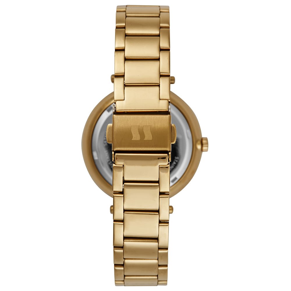 Relógio Feminino Analógico Cristais Visor Amplo Champagne Dourado 3
