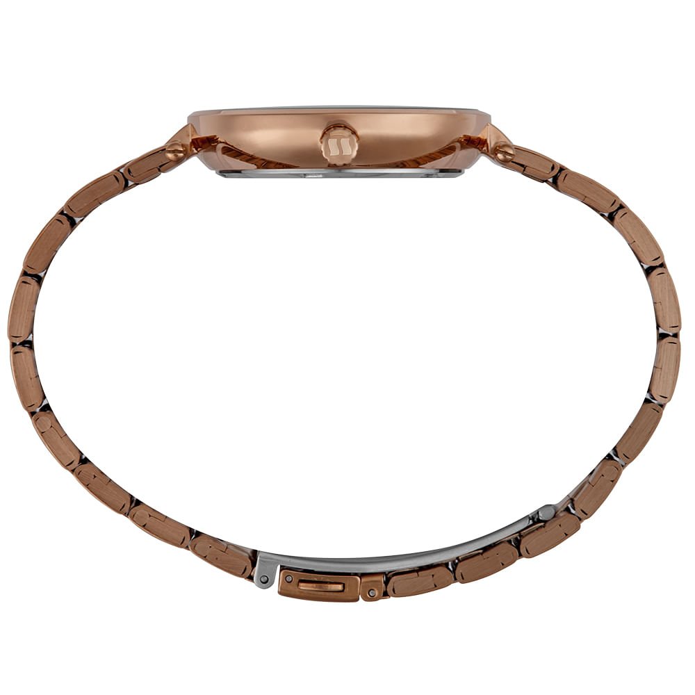 Relógio Feminino Analógico Cristais Visor Amplo Marron Marrom 2