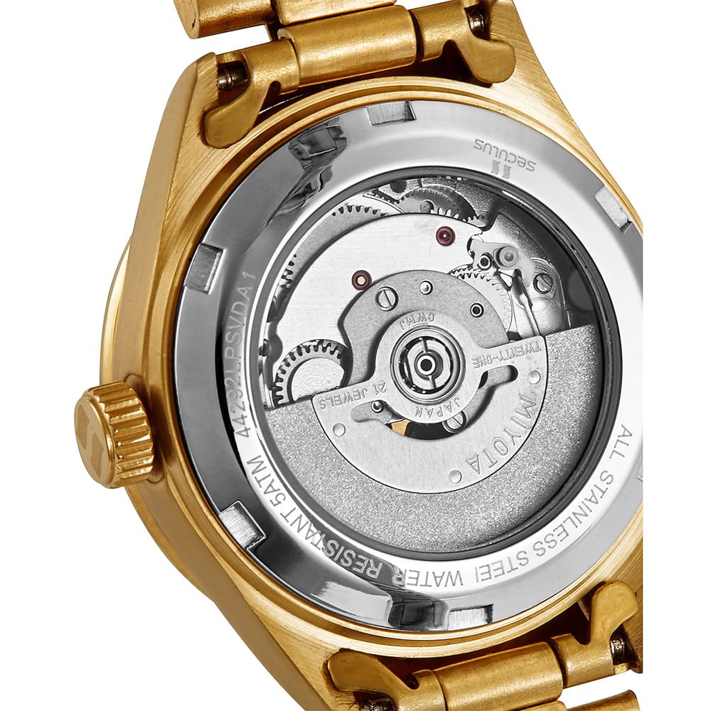 Relógio Feminino Automático Dourado fundo em Vidro Dourado 3