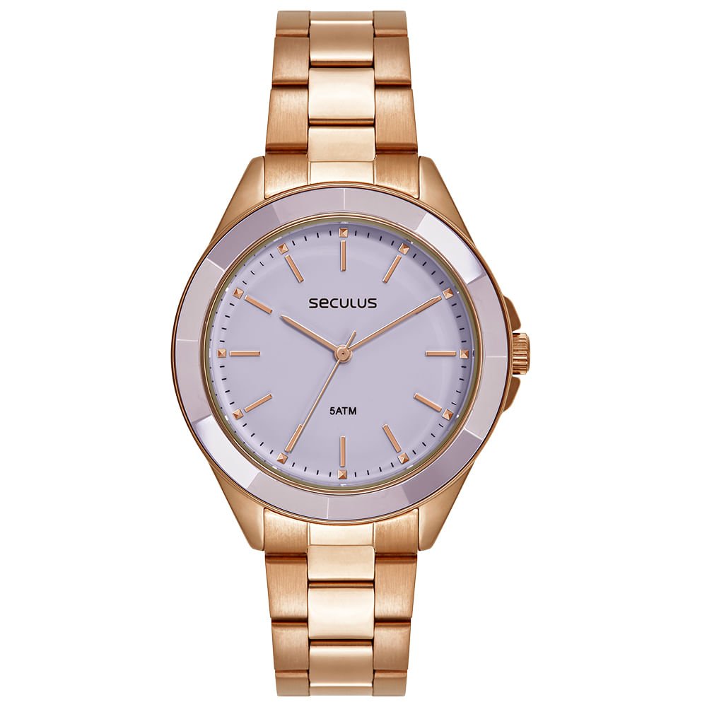 Relógio Feminino Analógico Cerâmica Facetada Rosé