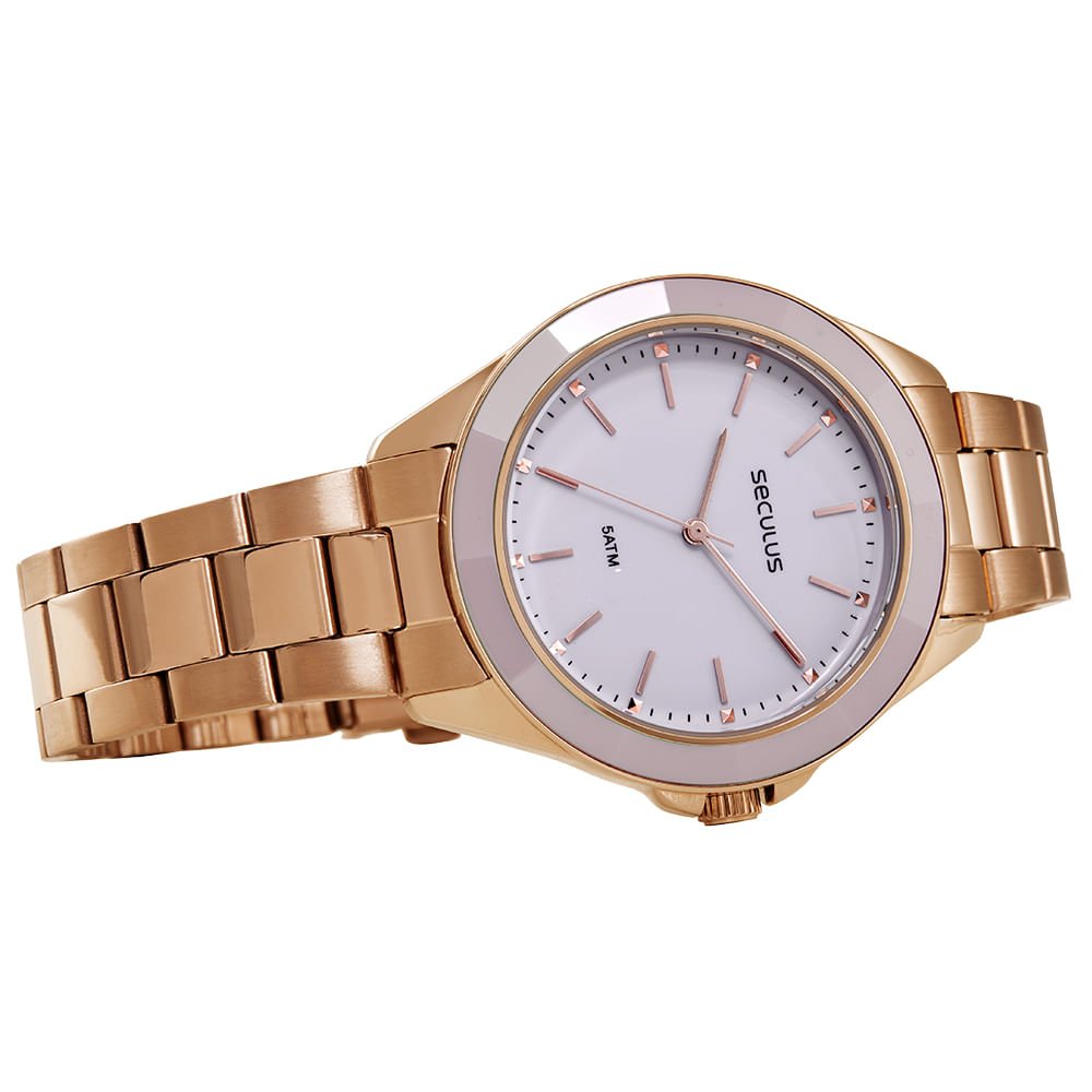 Relógio Feminino Analógico Cerâmica Facetada Rosé Dourado 2