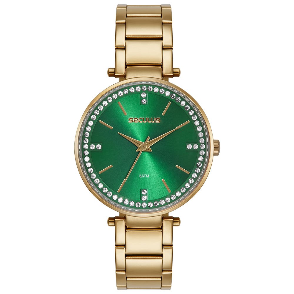 Relógio Feminino Analógico Cristais Visor Amplo Verde