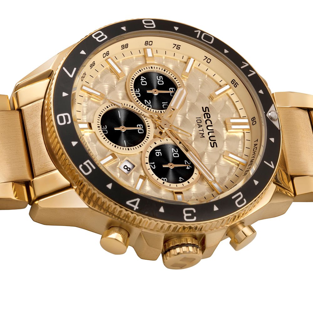 Relógio Masculino Analógico Texturizado Aço Dourado Dourado 2