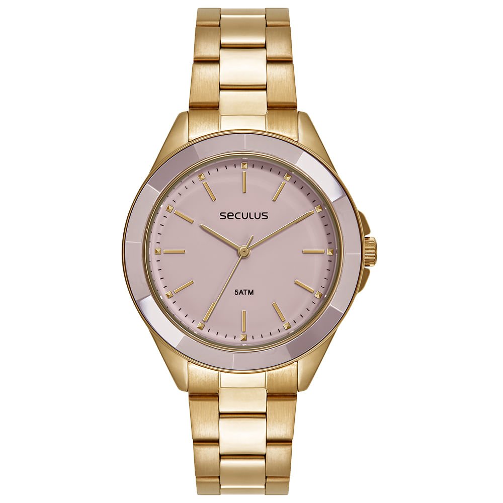 Relógio Feminino Analógico Cerâmica Facetada Dourado