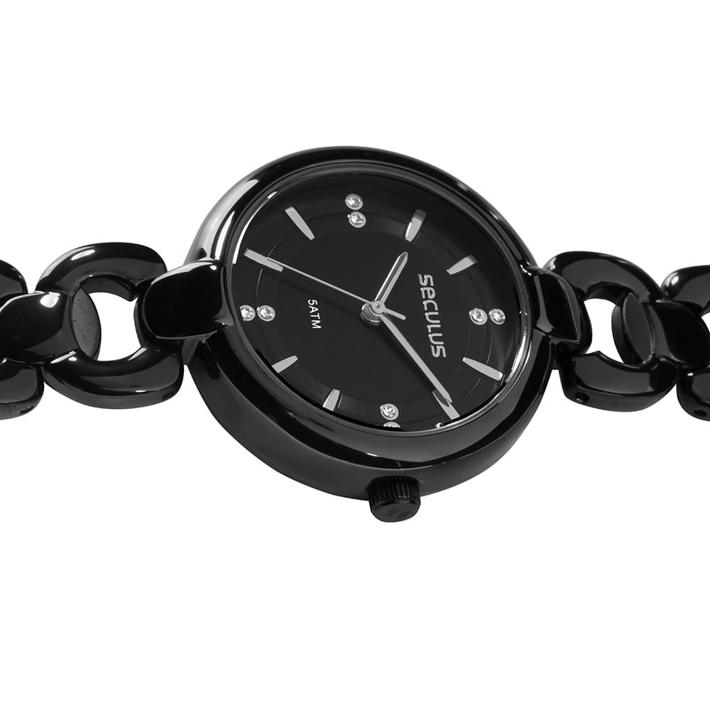 Relógio Feminino Metal Preto Analógico Redondo Preto 2