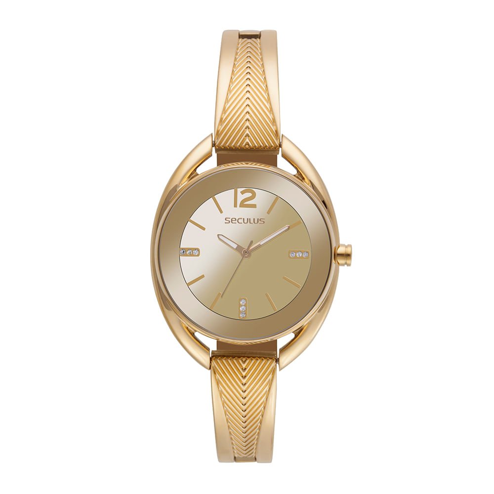 Relógio Feminino Dourado Metal Analógico Rosca