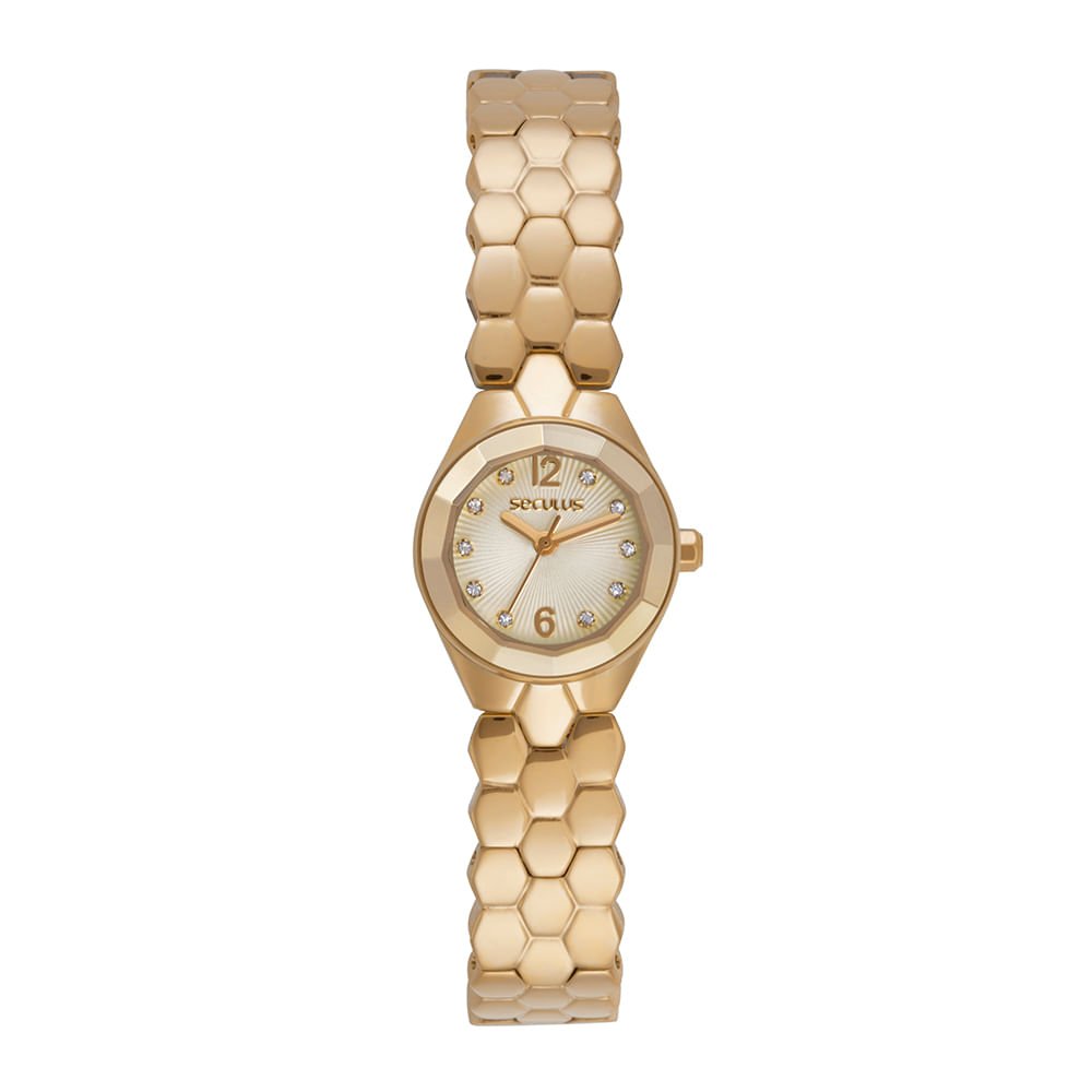 Relógio Feminino Dourado Metal Aço Joalheria