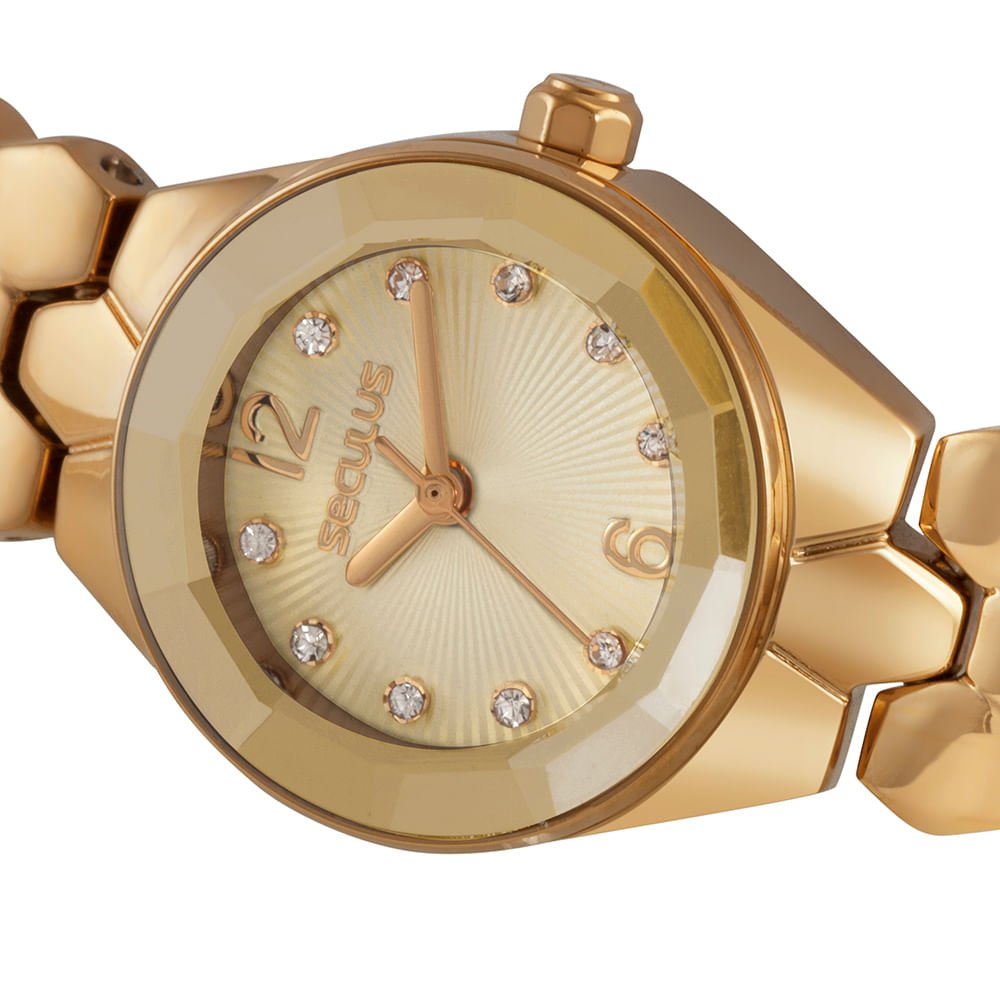 Relógio Feminino Dourado Metal Aço Joalheria Dourado 2