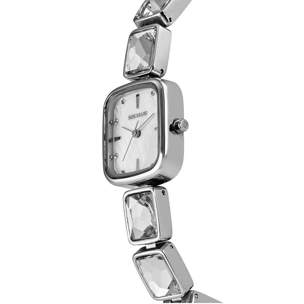 Relógio Feminino Quadrado Branco Metal Prata 2