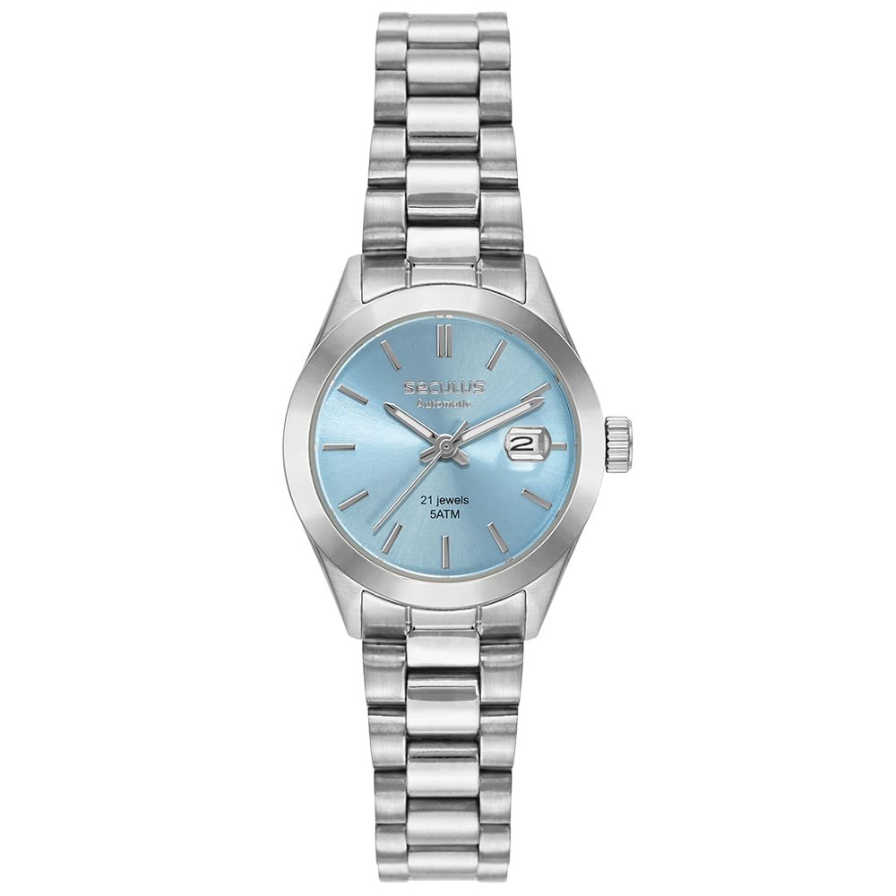 Relógio Feminino Automático Aço Mostrador Azul