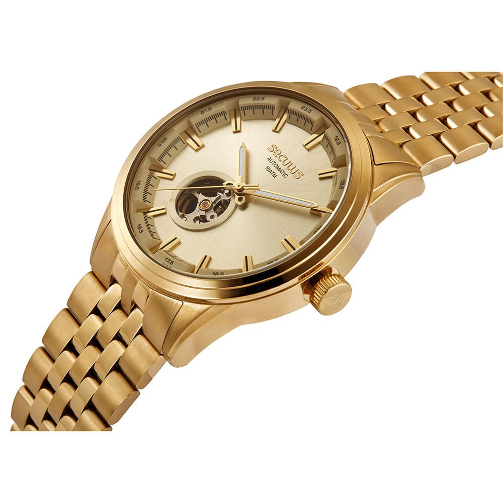 Relógio Masculino Aço Champagne Automático Dourado 2