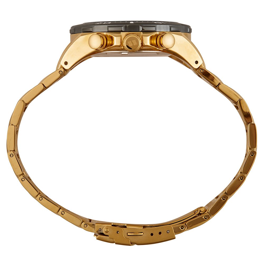 Relógio Masculino Aço Preto Cronógrafo Casual Dourado 3