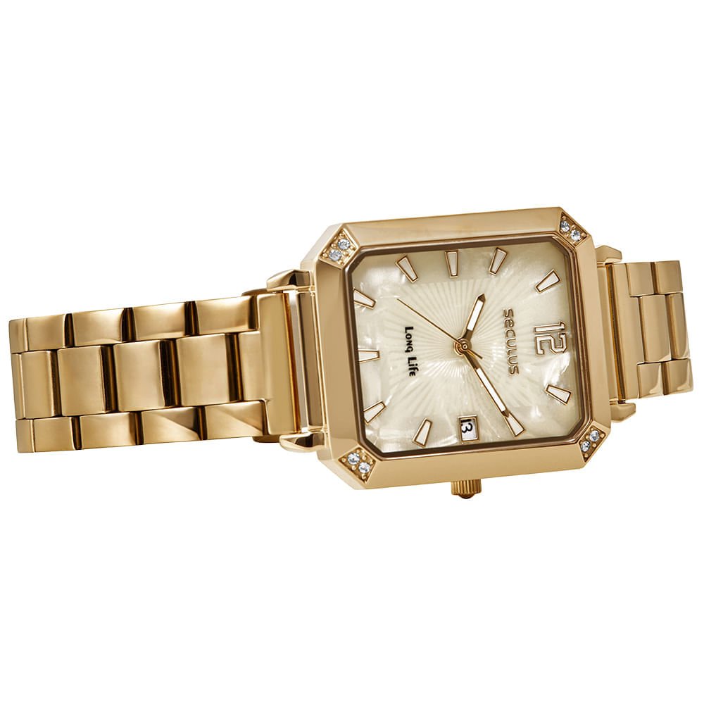 Relógio Feminino Prata Aço Index Simples Discret Dourado 2