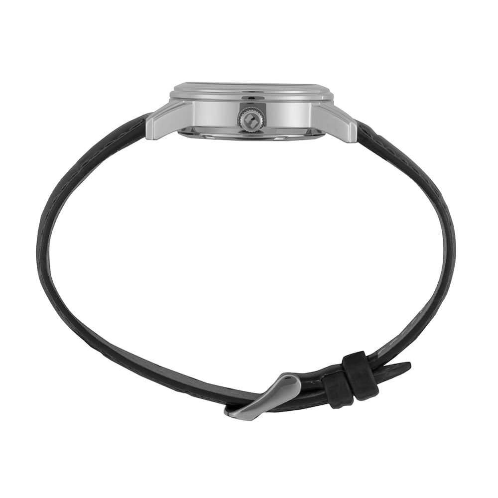 Relógio Feminino Preto Numeral Index Porta-Joias Prata 3