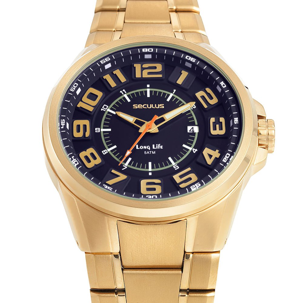 Relógio Masculino Dourado Numeração Aro Rampado 3D Dourado 2