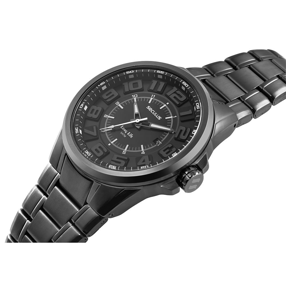 Relógio Masculino Chumbo Numerais Rosca Preto 2