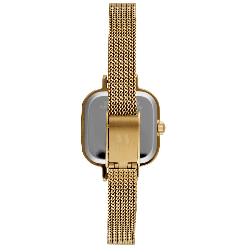 Relógio Feminino Analógico Vidro Facetado Dourado malha aço Dourado 4
