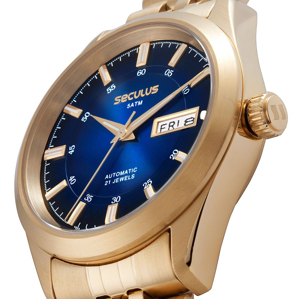 Relógio Automático Masculino Sunset Aço Dourado Dourado 4