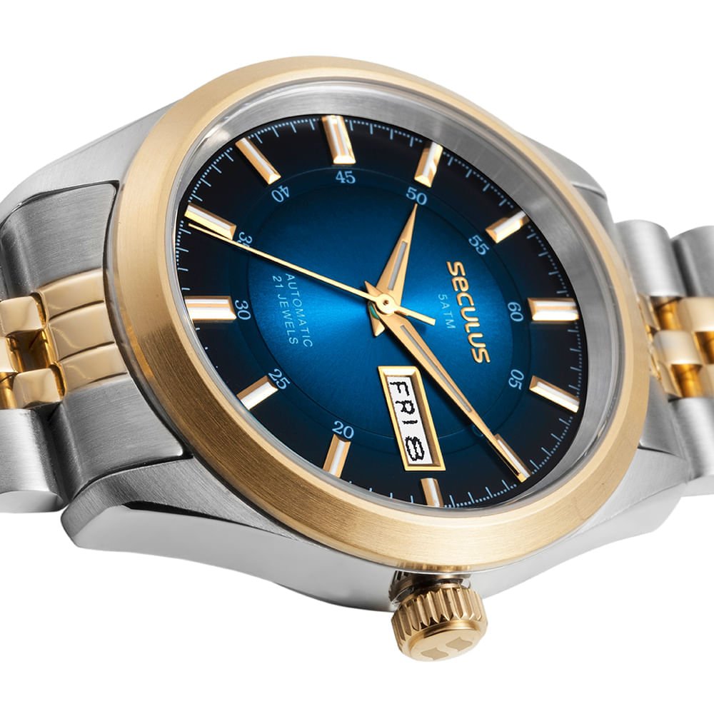 Relógio Automático Masculino Azul Efeito Sunset Prata 2