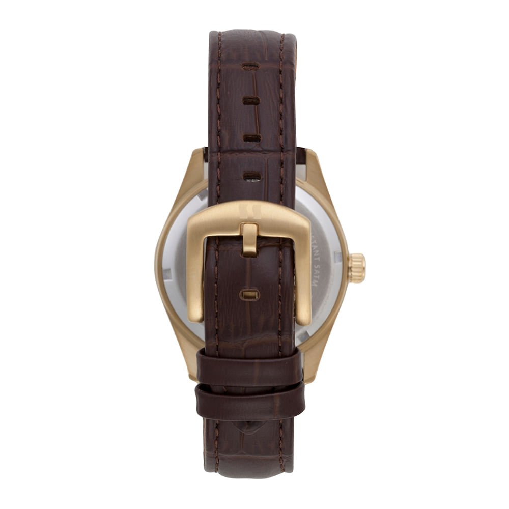 Relógio Automático Masculino Couro Marrom Croco Dourado 2