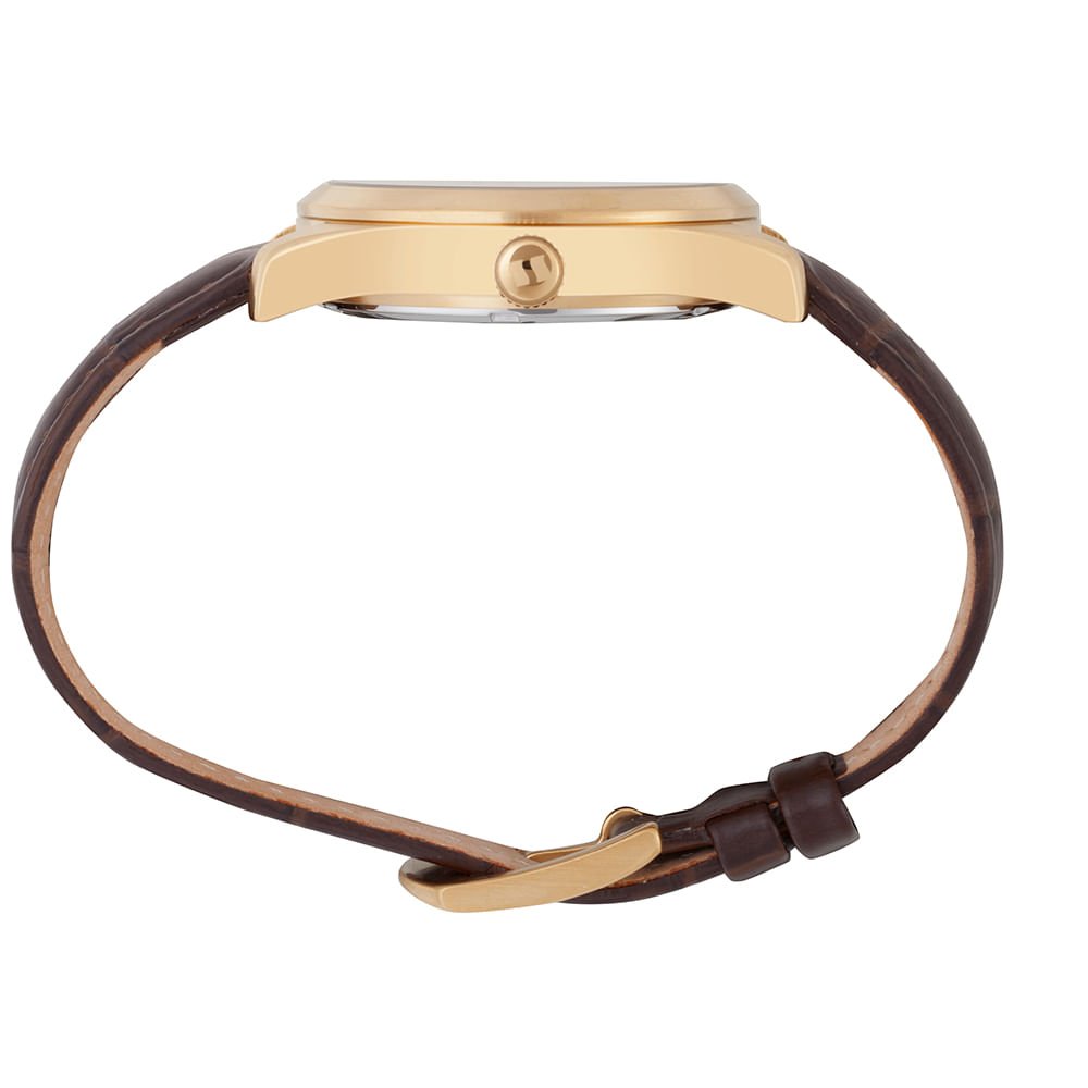 Relógio Automático Masculino Couro Marrom Croco Dourado 5