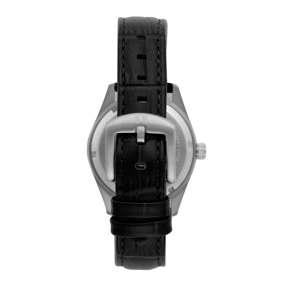 Relógio Automático Masculino Couro Croco Preto Prata 4