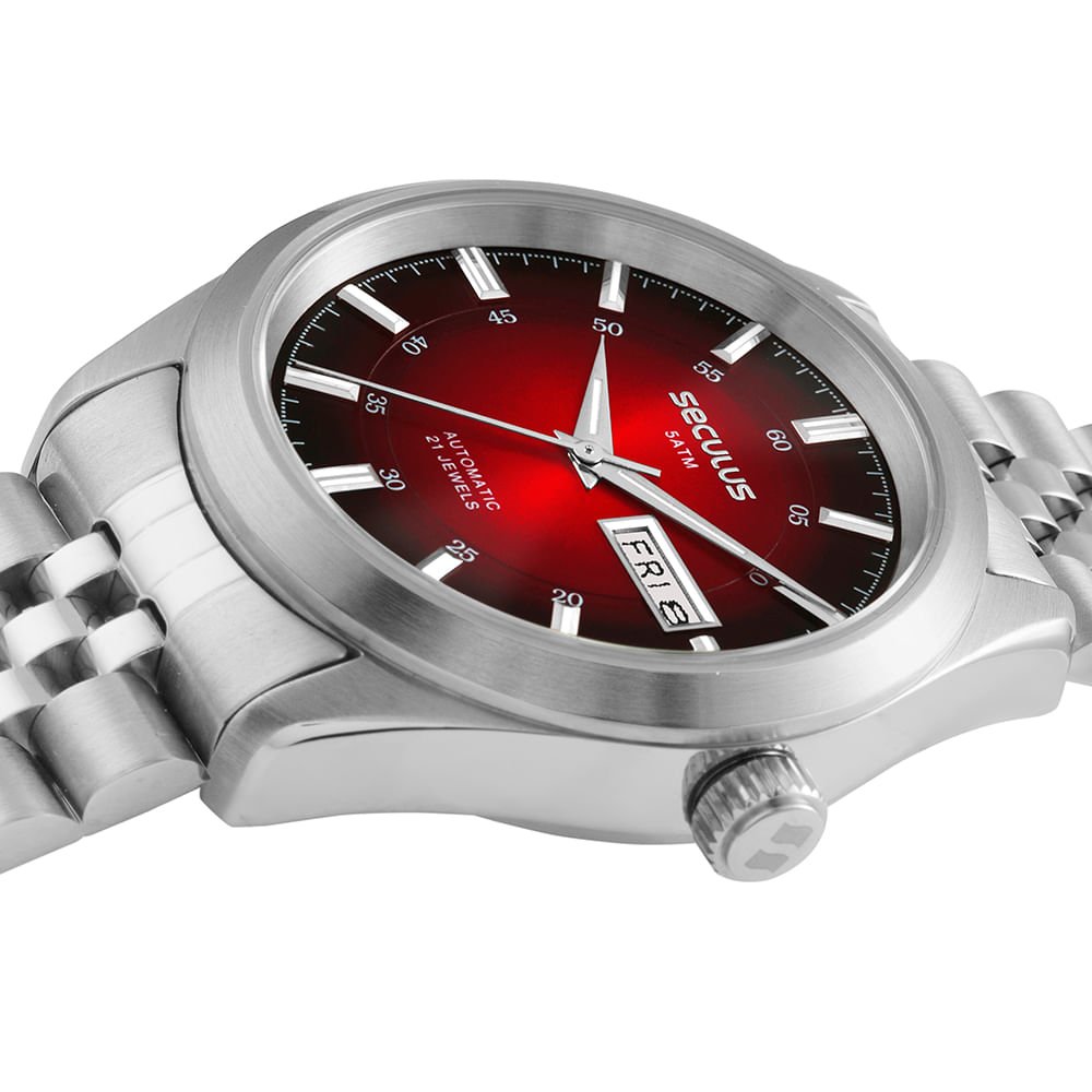 Relógio Automático Masculino Vermelho Efeito Sunset Prata 2