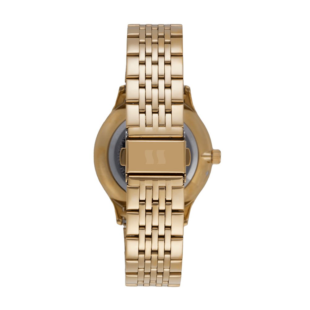 Relógio Masculino Analógico Aço Calendário Slim Texturizada Dourado 4