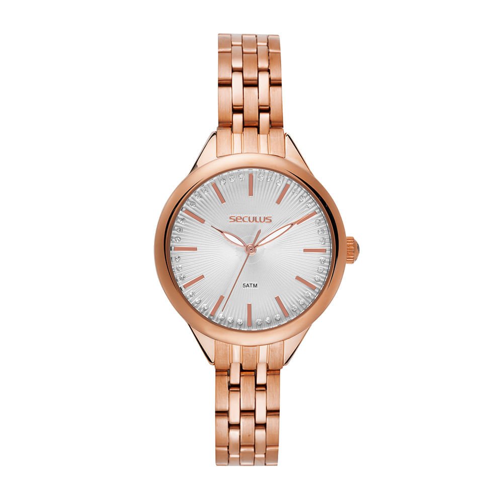 Relógio Feminino Analógico Rose Gold Mostrador Prateado