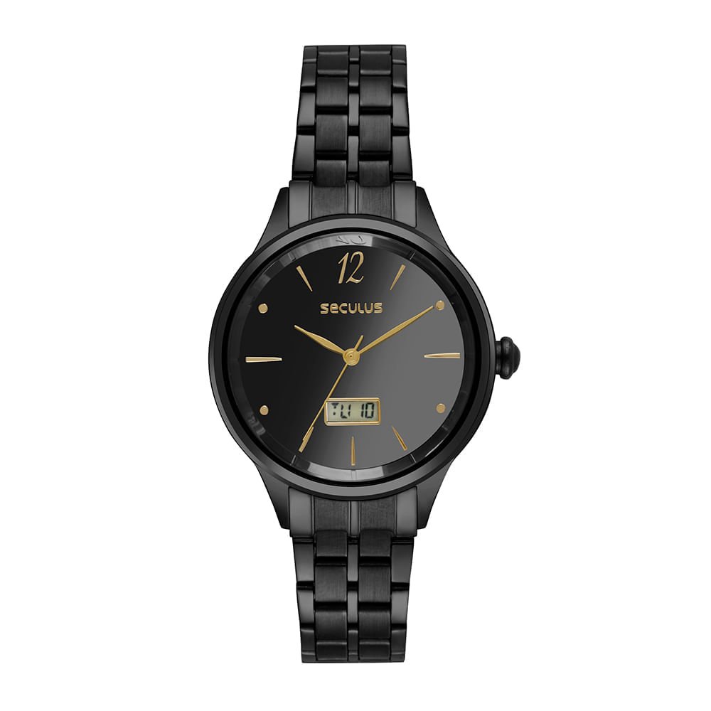 Relógio Feminino Anadigi Black Minimalista Dial Espelhado