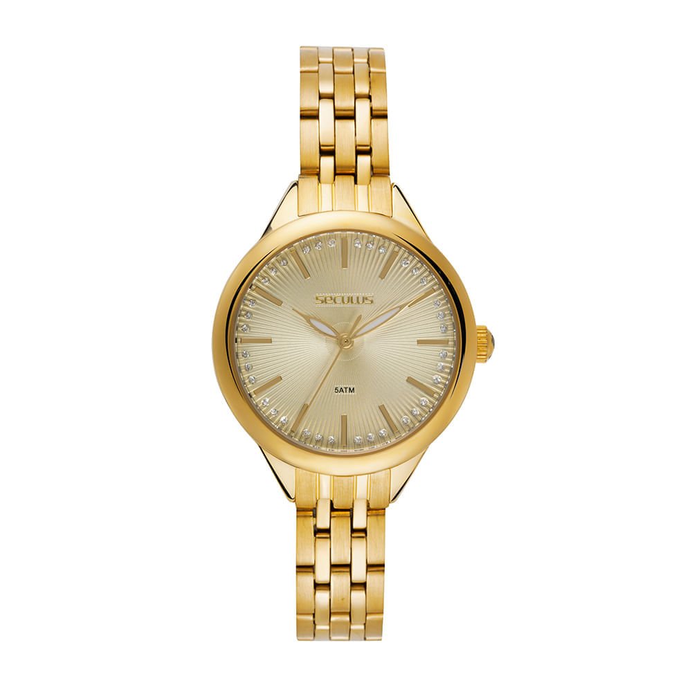 Relógio Feminino Analógico Dourado Mostrador Champagne