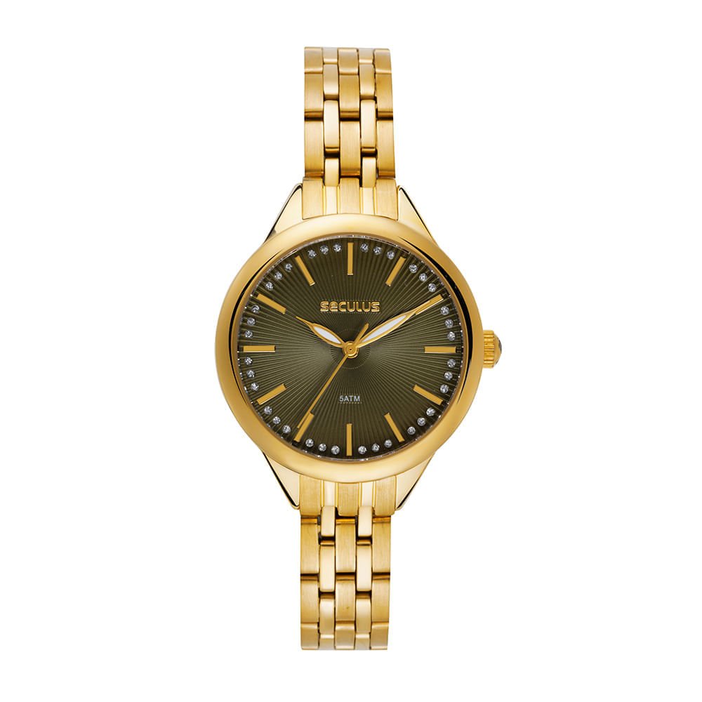 Relógio Feminino Analógico Dourado Mostrador Verde