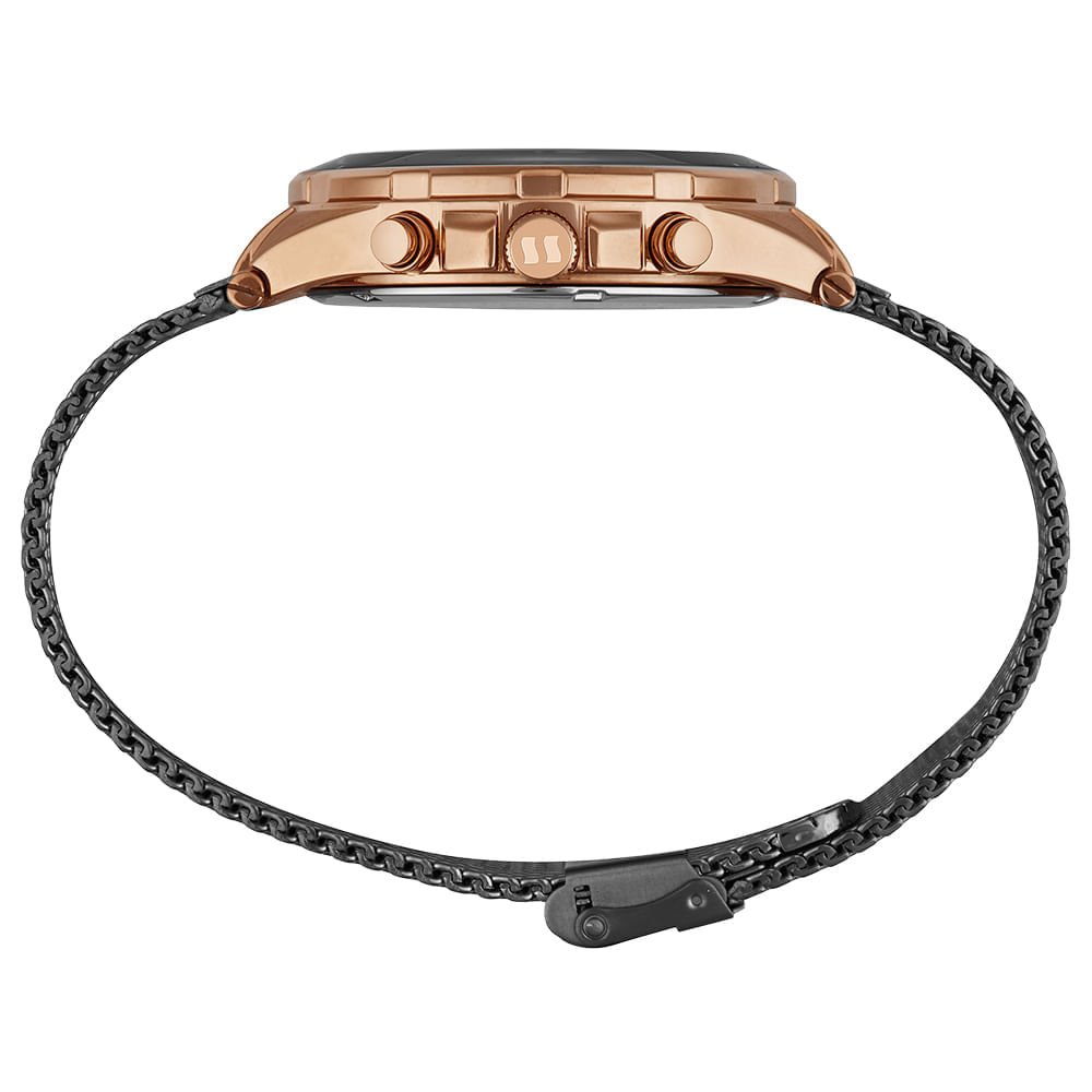 Relógio Masculino Cronógrafo Aço com Bisel em Alumínio Preto/Dourado 3