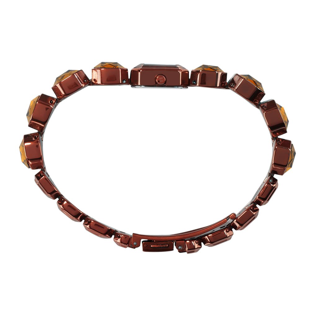 Relógio Feminino Marron Retangular Pulseira Pedras Facetadas Marrom 3