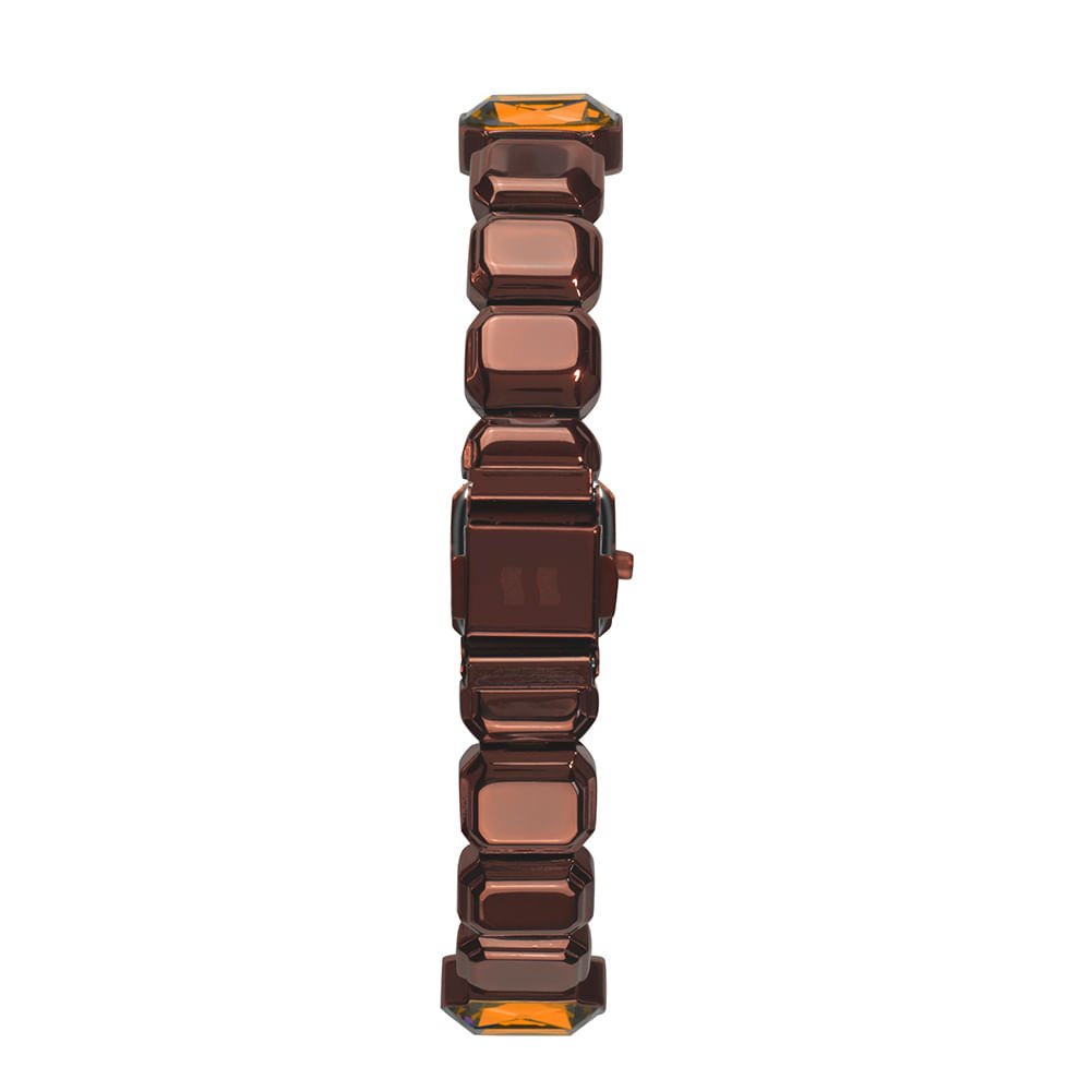 Relógio Feminino Marron Retangular Pulseira Pedras Facetadas Marrom 4